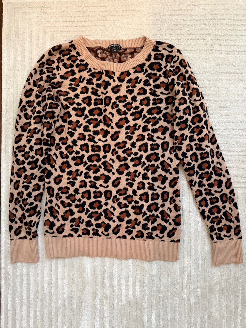 Express Leopard Print Crewneck Sweater in Tan, Black, Brown - Picture 7 of 8